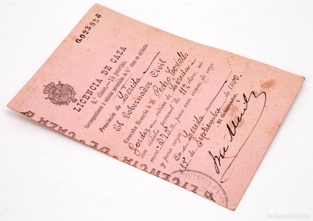 Documentos antiguos: LICENCIA DE CAZA - 1900 - LERIDA - Foto 2