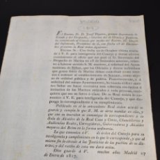 Documentos antiguos: DOCUMENTO SOBRE EL ESTABLECIMIENTO DE SERENOS EN MADRID(OFICIALES E INTEGRANTES DEL FUERO DE MARINA)