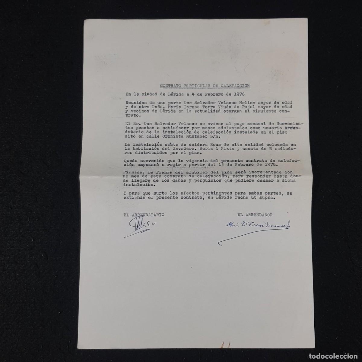 Documentos antiguos: CONTRATO PARTICULAR DE CALEFACCI&Oacute;N - L&Eacute;RIDA - 1976 - DOCUMENTO / CAA 97 - Foto 1