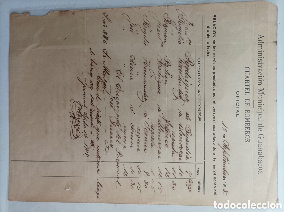 Documentos antiguos: Cuba , documento del cuartel de.bomberos de guanabacoa,a&ntilde;o 1918 - Foto 1