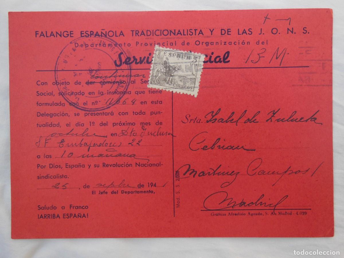 Documentos antiguos: AUXILIO SOCIAL. 1941. Con objeto de continuar al Servicio Social. - Foto 1