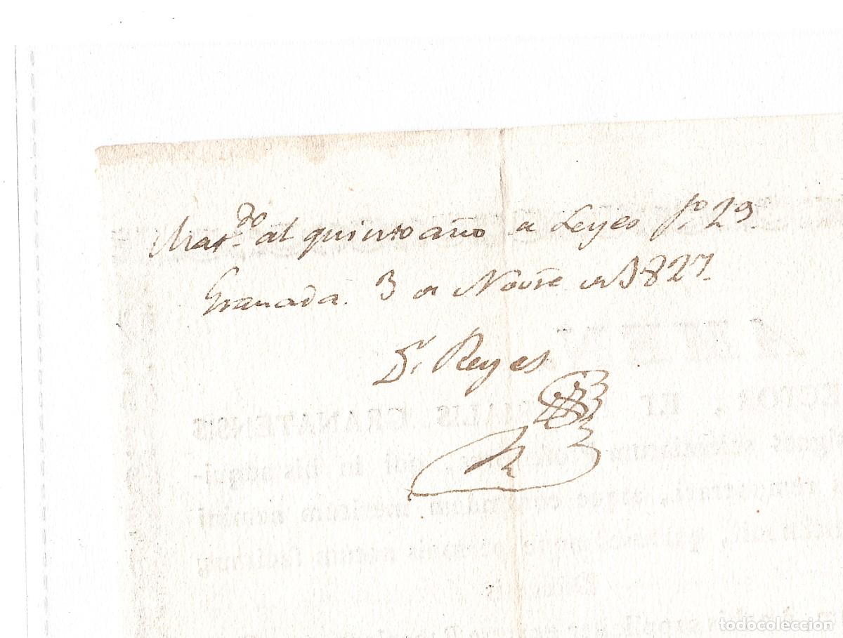 Documentos antiguos: T&Iacute;TULO DE BACHILLER EN LEYES, GRANADA, 1827. TAMA&Ntilde;O FOLIO. - Foto 2
