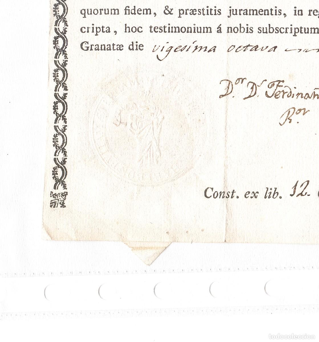 Documentos antiguos: T&Iacute;TULO DE BACHILLER EN LEYES, GRANADA, 1827. TAMA&Ntilde;O FOLIO. - Foto 3