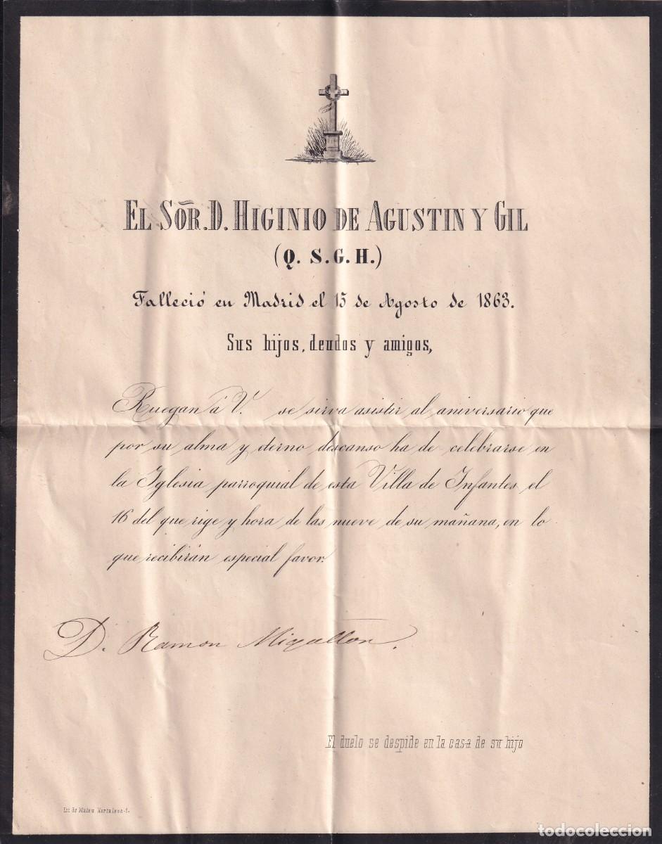 Documentos antiguos: Lote de 10 esquelas de gran formato de la Villa de Infantes, Ciudad Real 8 del Siglo XIX. 21 x 27 cm