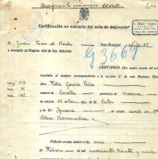 Documentos antiguos: R- SAN SEBASTIAN 20- 2- 1.939 - CERTIFICADO DE DEFUNCION DE D.FELIX GARCIA PEÑA