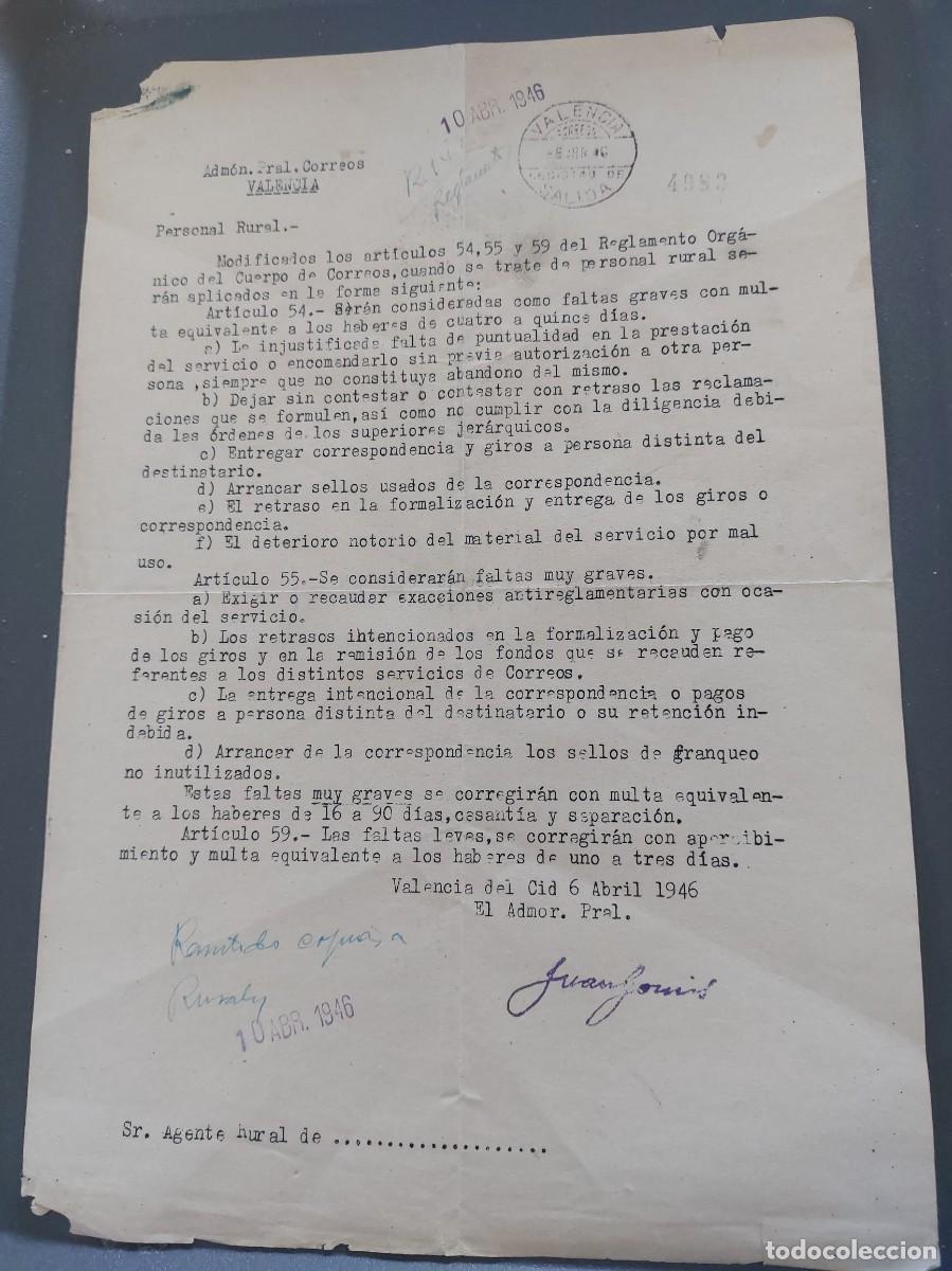 Documents Anciens: Administraci&oacute;n Correos Valencia - Personal Rural - faltas graves y muy graves - 1946