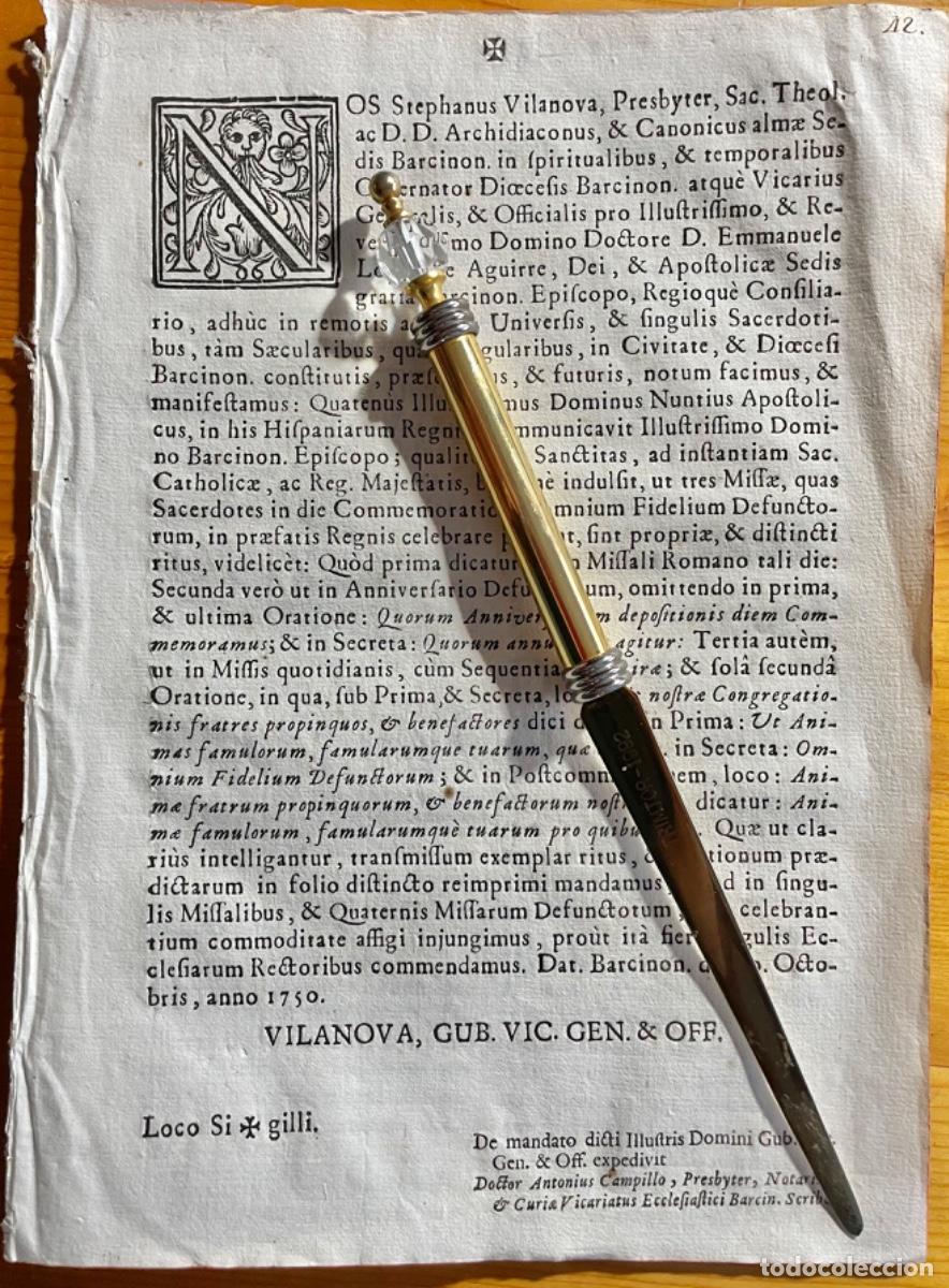 Documentos antigos: BARCELONA- DIOCESIS- DECRETO MISAS- STEPHANUS VILANOVA- 1750