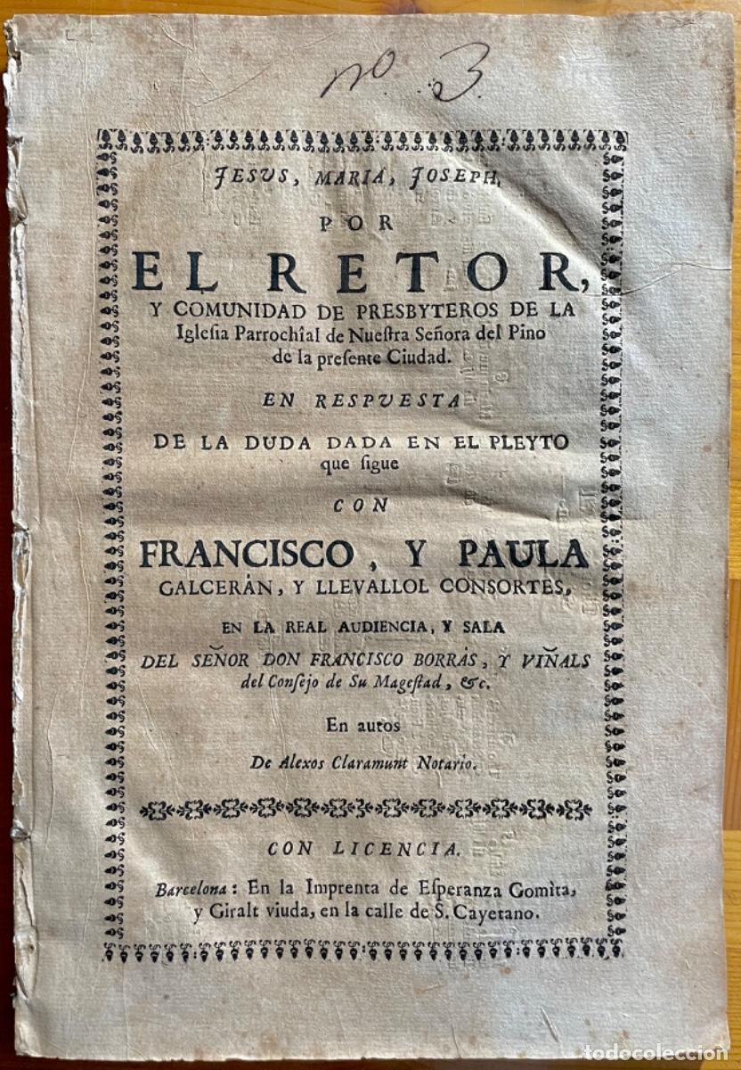 Documentos antigos: BARCELONA- FRANCISCO PAULA GALCERAN LLEVALLOL- PLEITO- BOFFILL- 1743