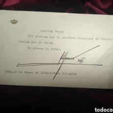 Documentos antiguos: TARJETA DE AGRADECIMIENTO DE ALFONSO XIII FIRMADA. ROMA, 1938