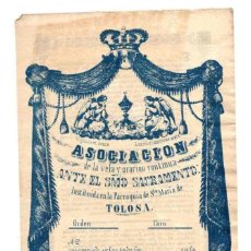 Documentos antiguos: HOJA ASOCIACION DE LA VELA Y ORACION CONTINUA ANTE EL STMO. SACRAMENTO. TOLOSA 1857