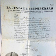 Documentos antiguos: LA JUNTA DE RECOMPENSAS A LOS DEFENSORES DE VALENCIA CONCEDE TÍTULO DE BENEMÉRITO DE LA PATRIA 1837