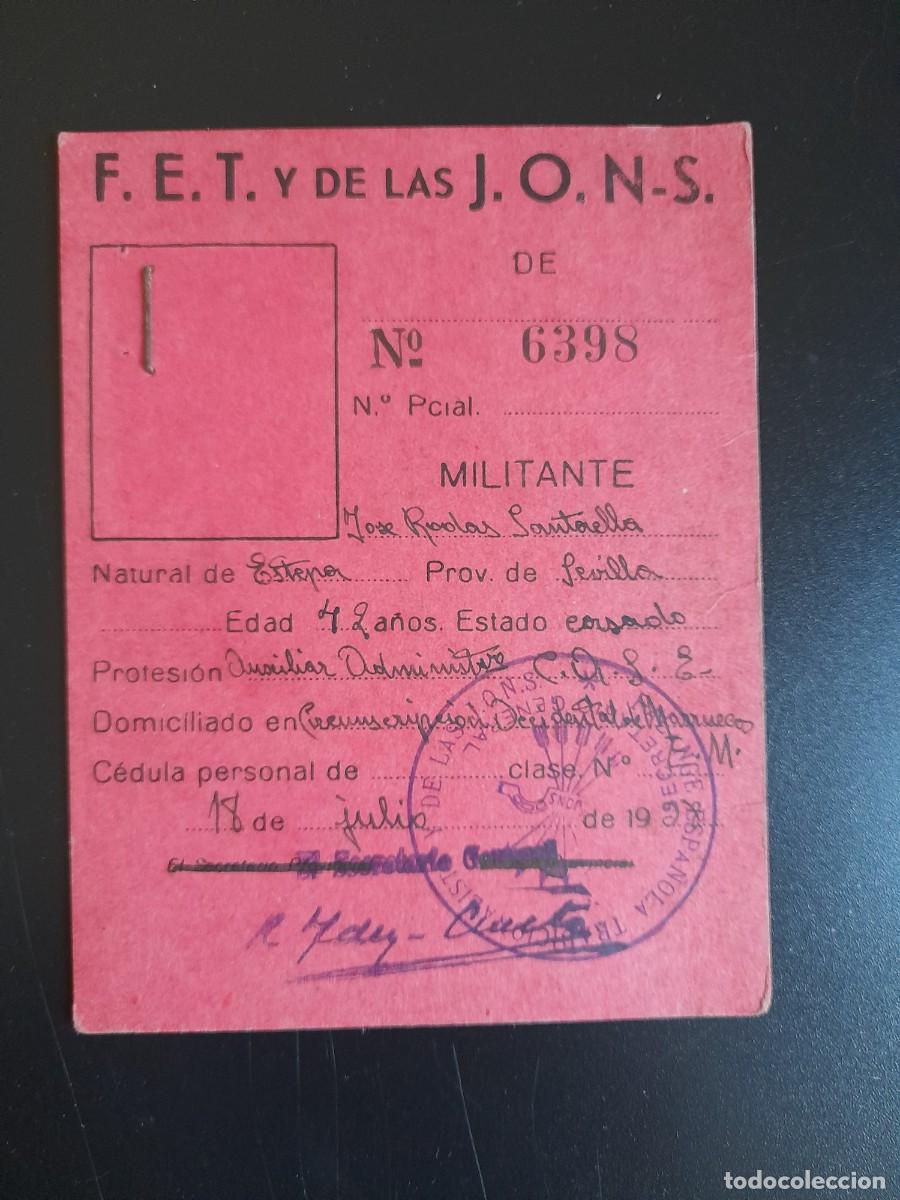 Documentos antiguos: Carnet provisional de Falange - Foto 2