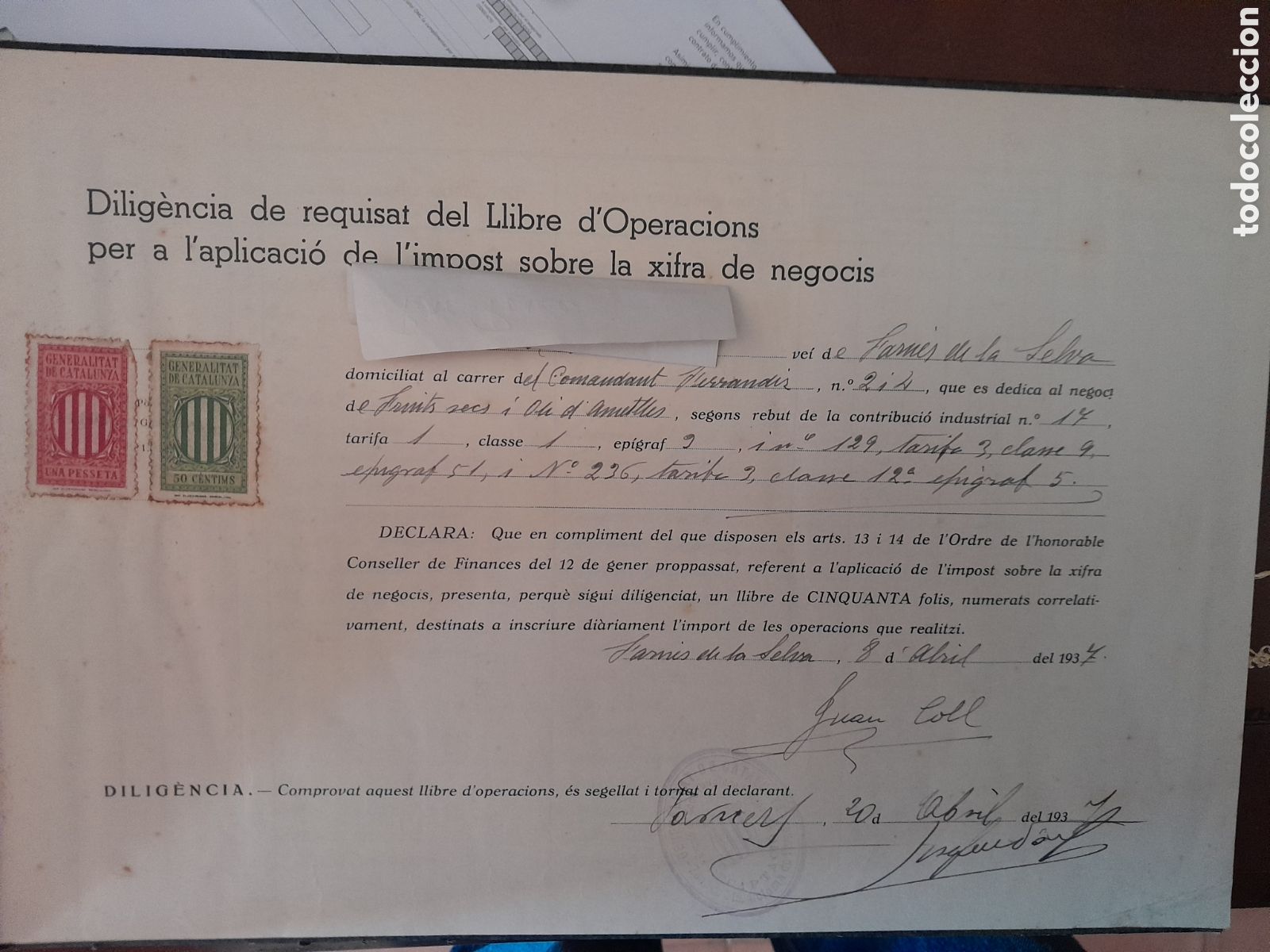 Documentos antiguos: Libro guerra civil de requisado de la guerra civil 1937 (,Girona)