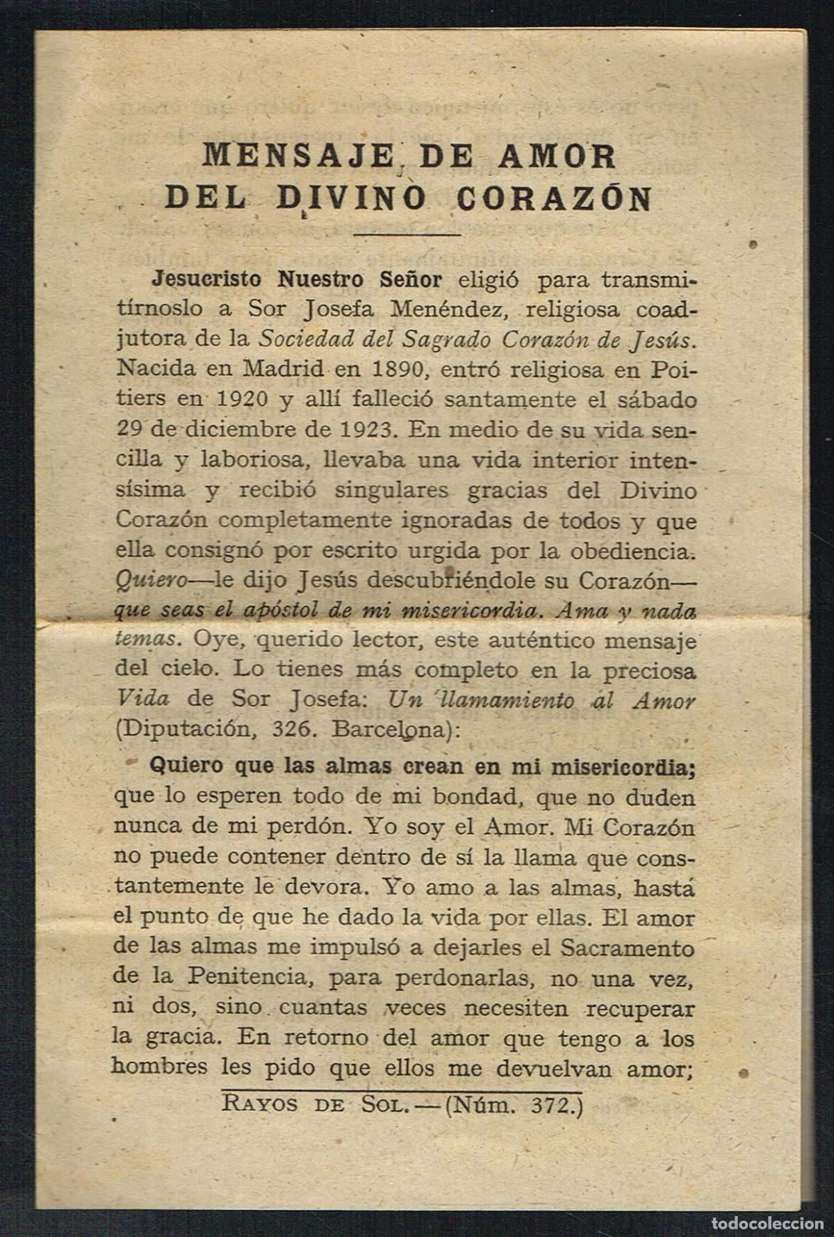 Documentos antiguos: MENSAJE DE AMOR DEL DIVINO CORAZ&Oacute;N - RAYOS DE SOL N&ordm; 372 - Foto 1