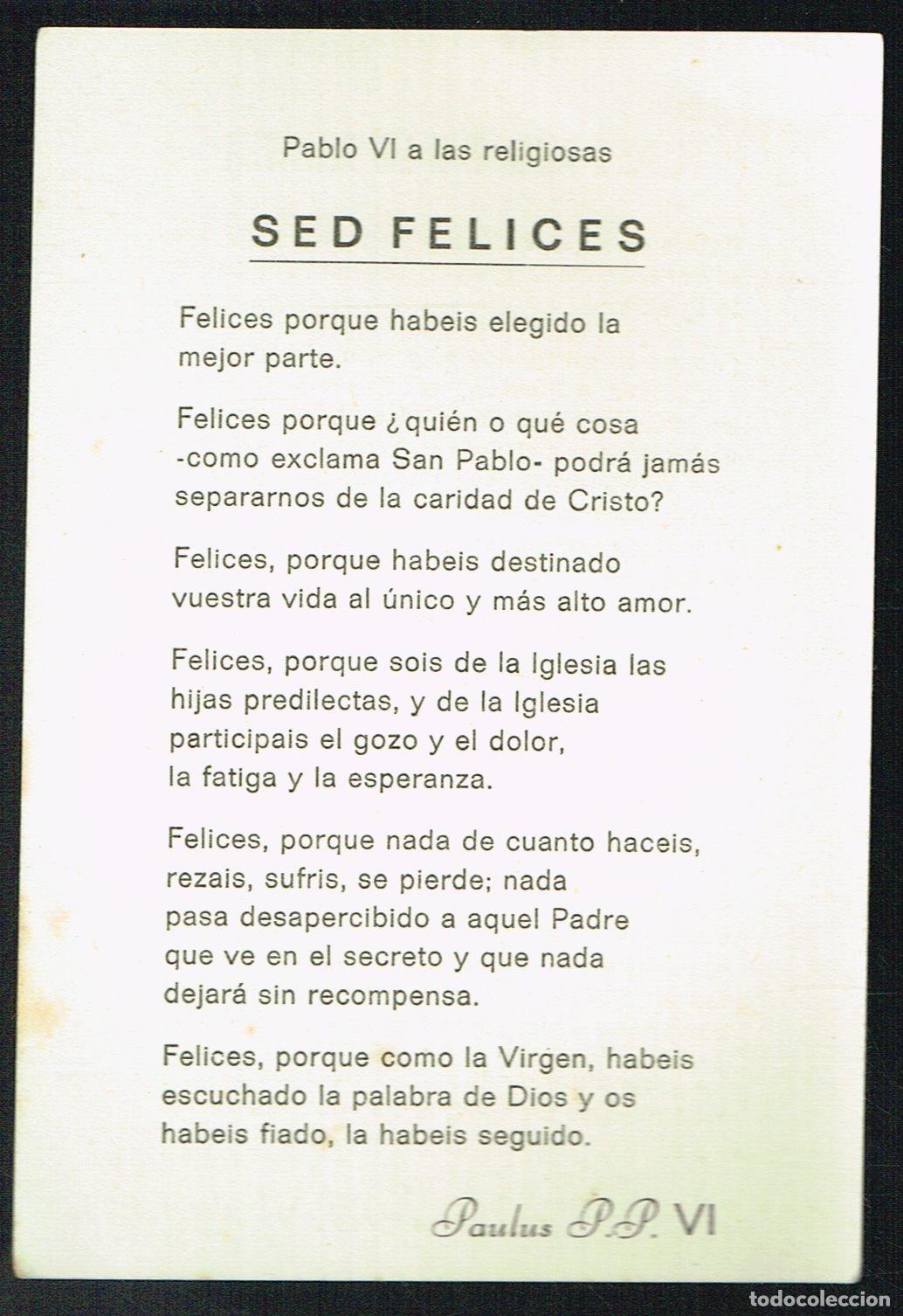 Documentos antiguos: PABLO VI A LAS RELIGIOSAS - SED FELICES - Foto 1