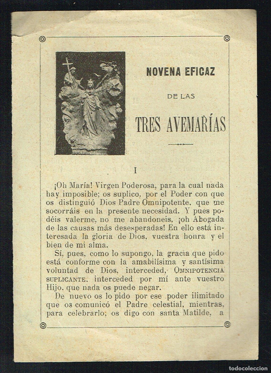 Documentos antiguos: NOVENA EFICAZ DE LAS TRES AVEMAR&Iacute;AS - Foto 1
