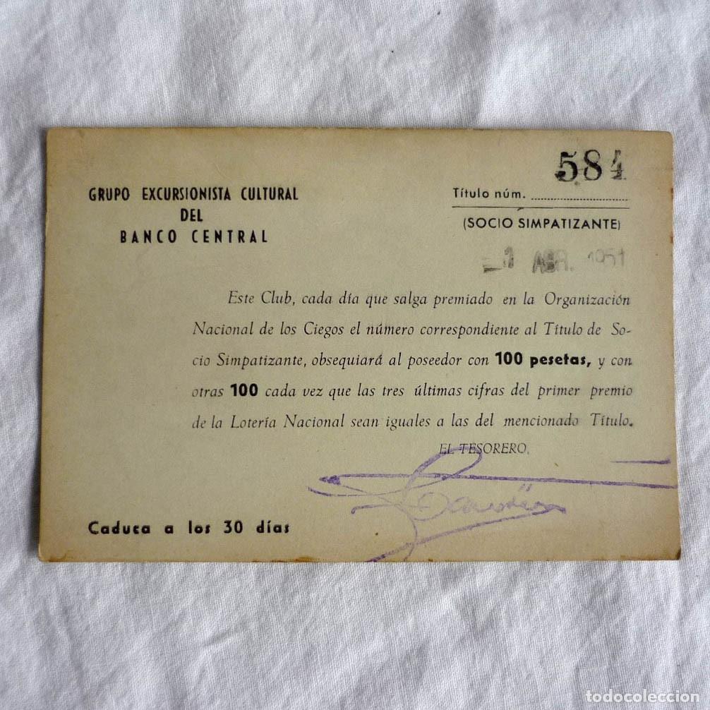 Documentos antiguos: Sorteo loter&iacute;a Grupo excursionista Cultural del Banco Central 1951