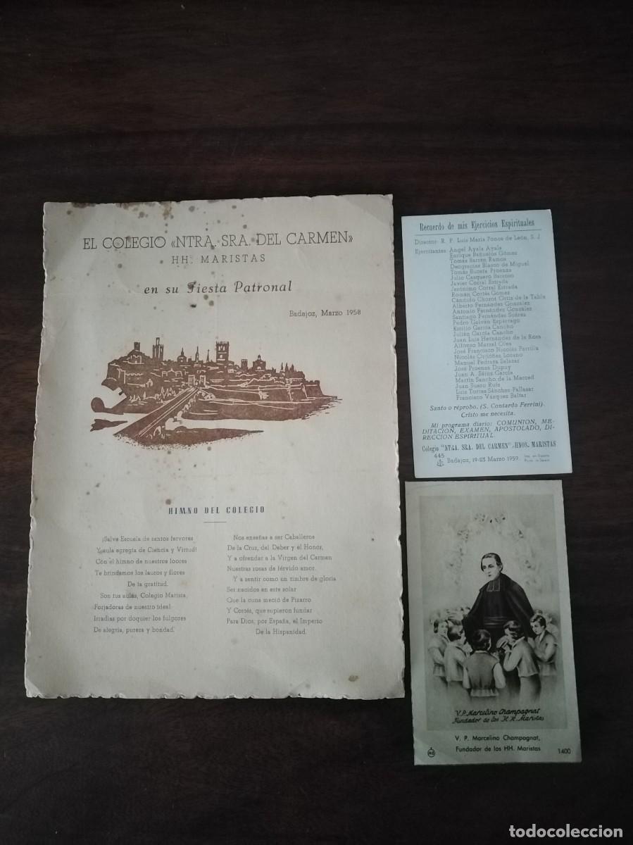 Documentos antiguos: Programa y recordatorios Maristas Badajoz. 1958 y 1959. - Foto 1