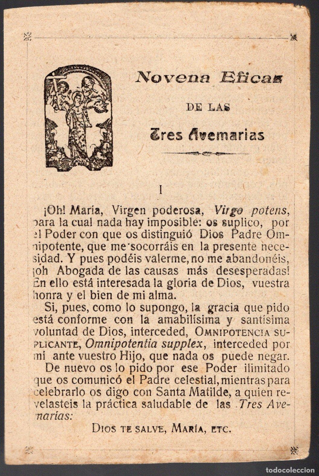 Documentos antiguos: NOVENA EFICAZ DE LAS TRES AVEMAR&Iacute;AS - Foto 1