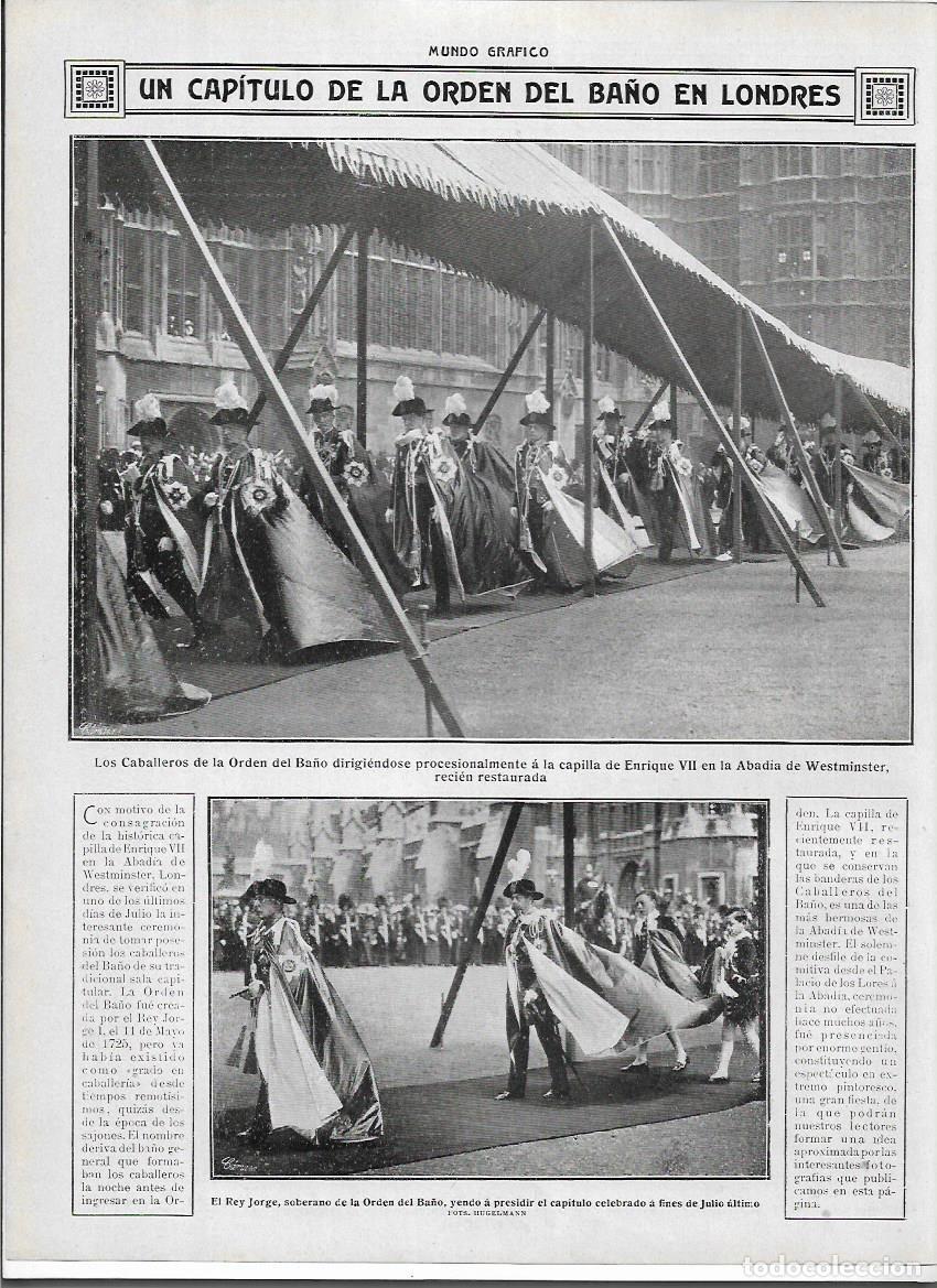 Documentos antiguos: A&Ntilde;O 1913 RECORTE PRENSA CAPITULO DE LA ORDEN DEL BA&Ntilde;O EN LONDRES ABADIA WESTMINSTER REY JORGE