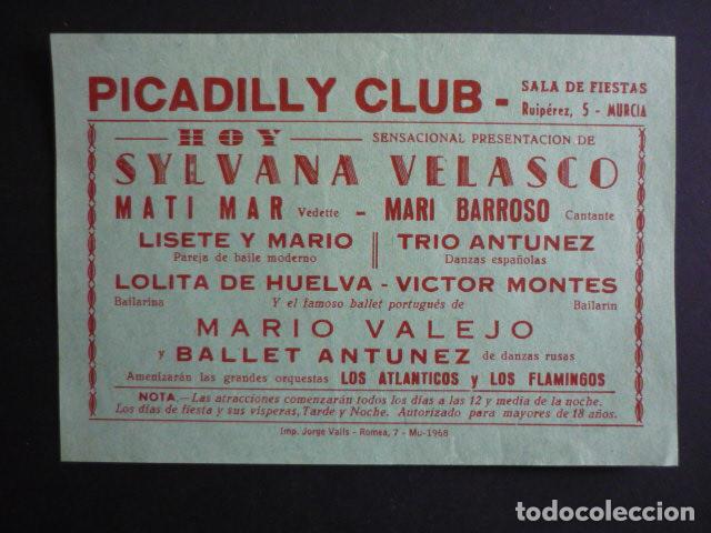 Documentos antiguos: CARTEL DE MANO ESPECTACULO VARIEDADES PICADILLY CLUB MURCIA