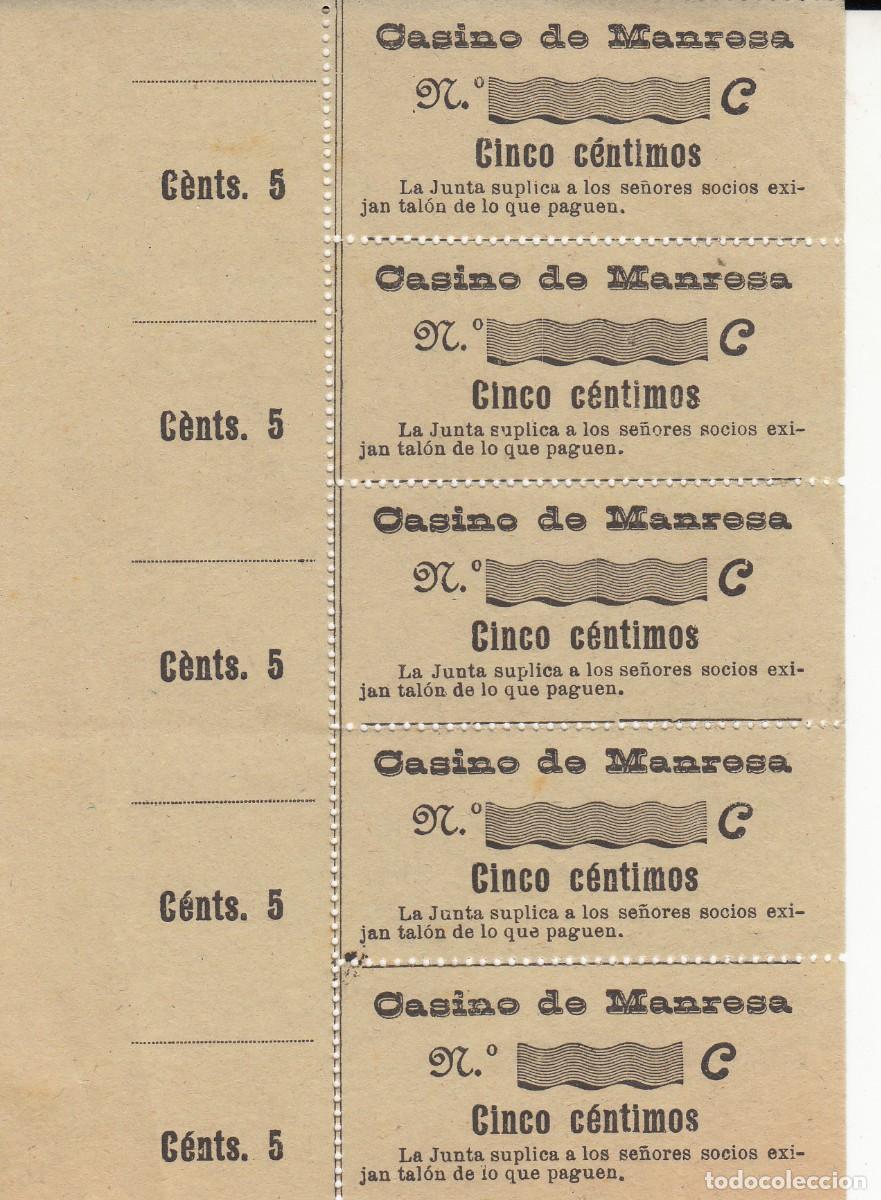 Documentos antiguos: 5 CUPONES CASINO DE MANRESA 5 CTMS. - Foto 1