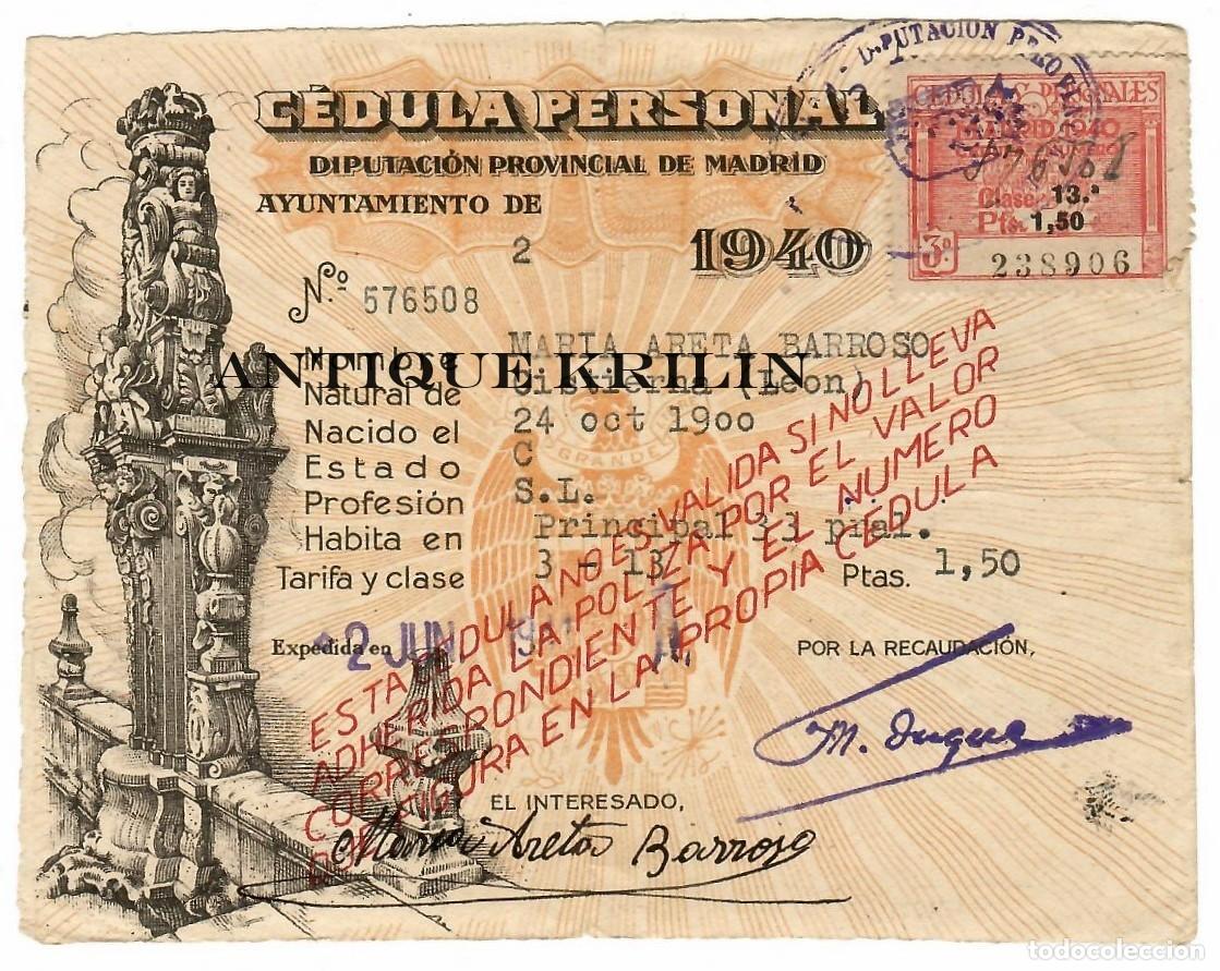 Documentos antiguos: C&Eacute;DULA PERSONAL DIPUTACION PROVINCIAL DE MADRID 1942