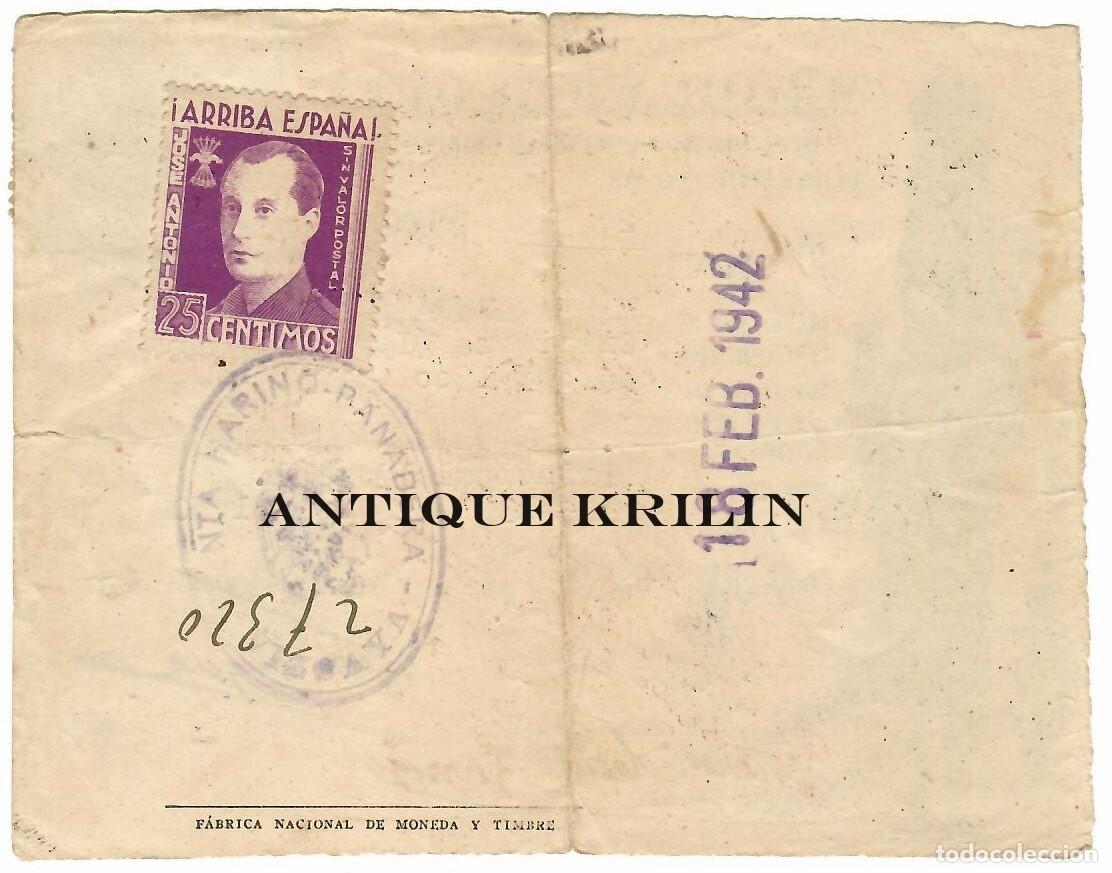 Documentos antiguos: C&Eacute;DULA PERSONAL DIPUTACION PROVINCIAL DE MADRID 1942 - Foto 2