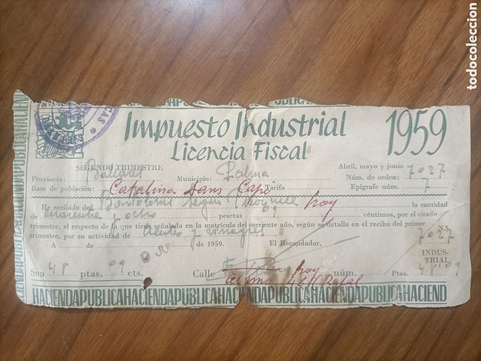 Documentos antiguos: Licencia fiscal 1959 palma de mallorca - Foto 1