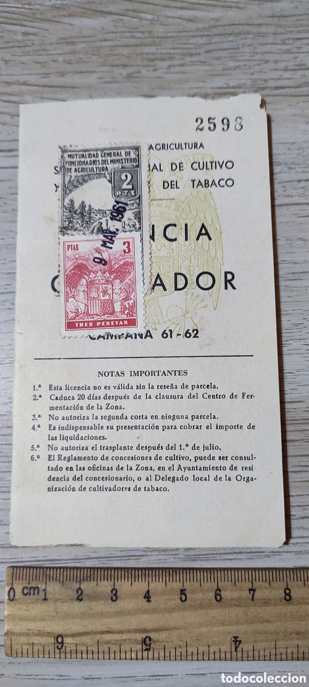 Old Documents: Licencia de cultivador de tabaco. Campa&ntilde;a 1961 1962