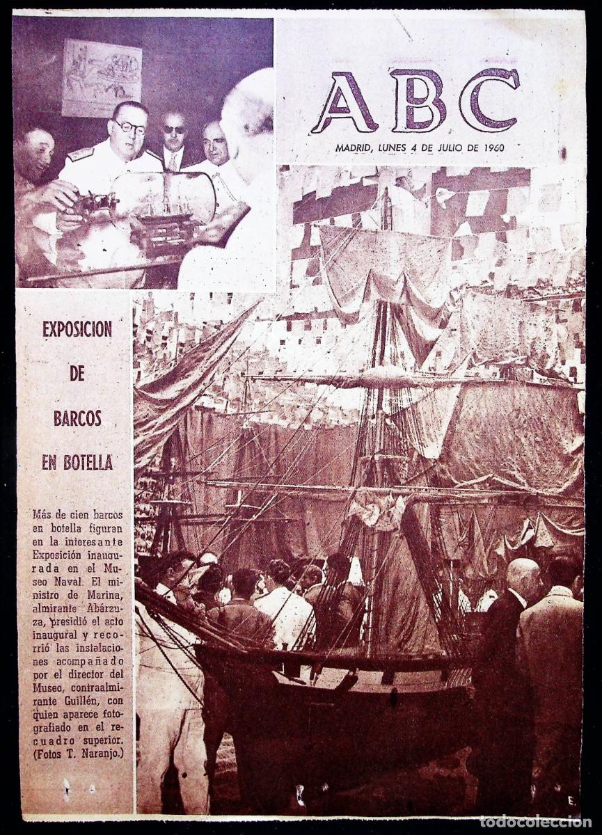 Documentos antiguos: PORTADA DE ABC. EXPOSICI&Oacute;N DE BARCOS EN BOTELLA. 1960. - Foto 1