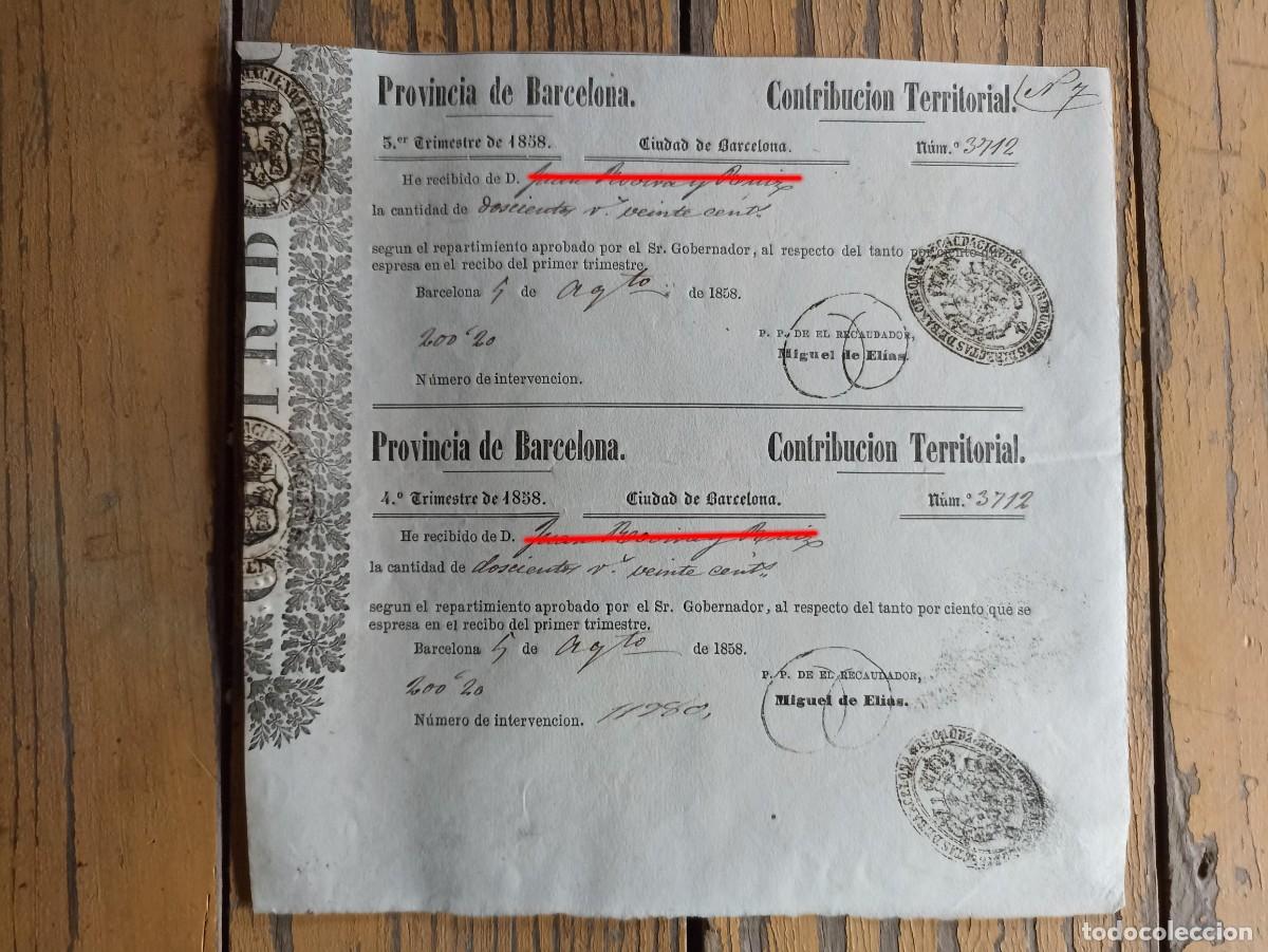 Documentos antiguos: Documento contribuci&oacute;n territorial de 1858 - Foto 1