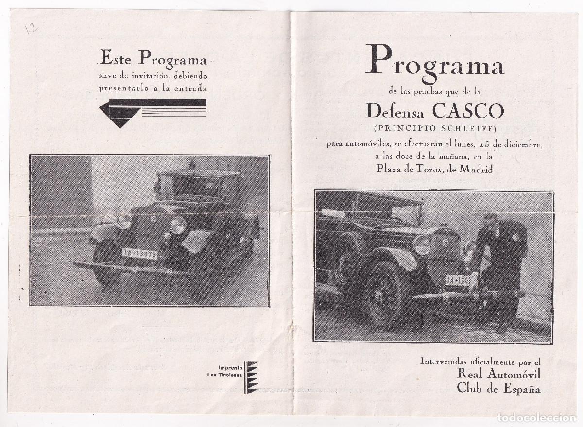 Documentos antiguos: PROGRAMA DE PRUEBAS DE LA DEFENSA CASCO. REAL AUTOM&Oacute;BIL CLUB. 1930 - Foto 1