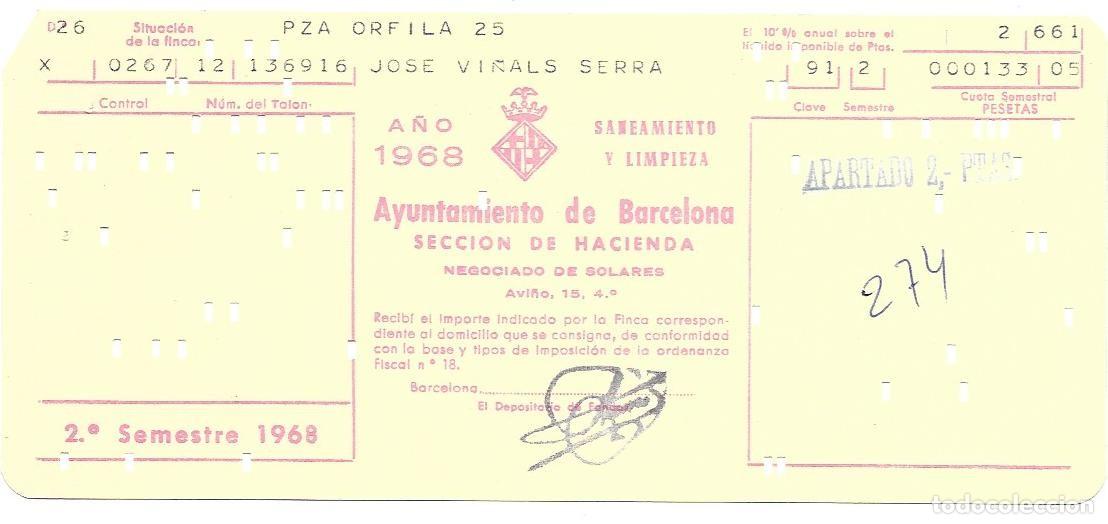 Documentos antiguos: Ayuntamiento Barcelona Saneamiento y Limpieza 1968 2&ordm; Sem.. Tarjeta Perforada