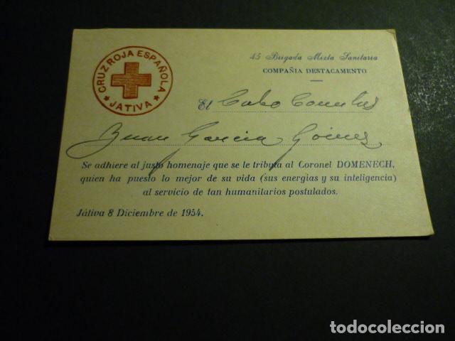 Documentos antiguos: CRUZ ROJA ESPA&Ntilde;OLA JATIVA TARJETA ADHESION HOMENAJE 1954