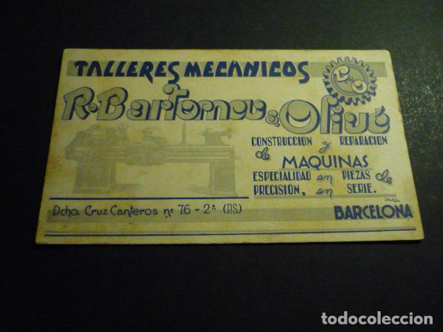Documenti antichi: BARCELONA TALLERES MECANICOS BARTOMEU Y OLIVE TARJETA PUBLICITARIA