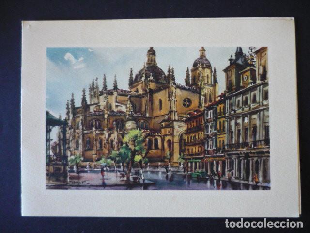 Documentos antiguos: SEGOVIA PLAZA MAYOR TARJETA DIPTICO LITOGRAFIA 11,5 X 16 CM