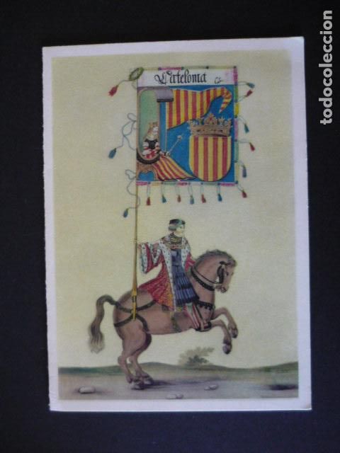 Old Documents: ESCUDO DE BARCELONA TARJETA DIPTICO LITOGRAFIA 10,5 X 14,5 CM