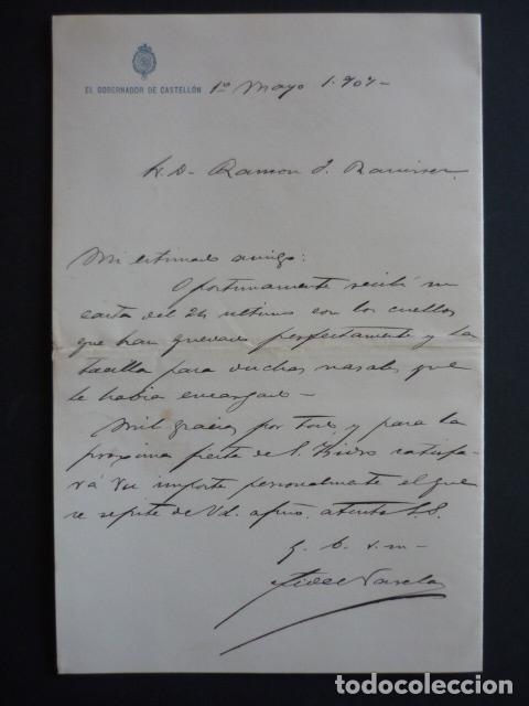 Documentos antiguos: CASTELLON 1907 CARTA GOBERNADOR CIVIL