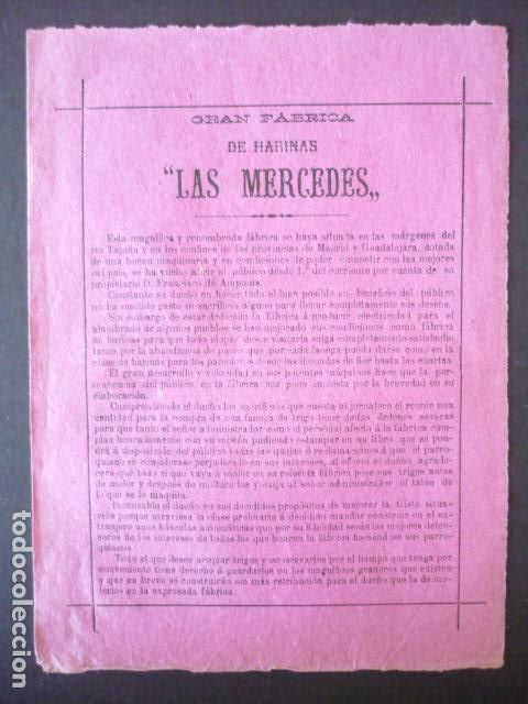 Documentos antiguos: MONDEJAR GUADALAJARA FABRICA DE HARINAS LAS MERCEDES HOJA INFORMATIVA 15 X 21 CM