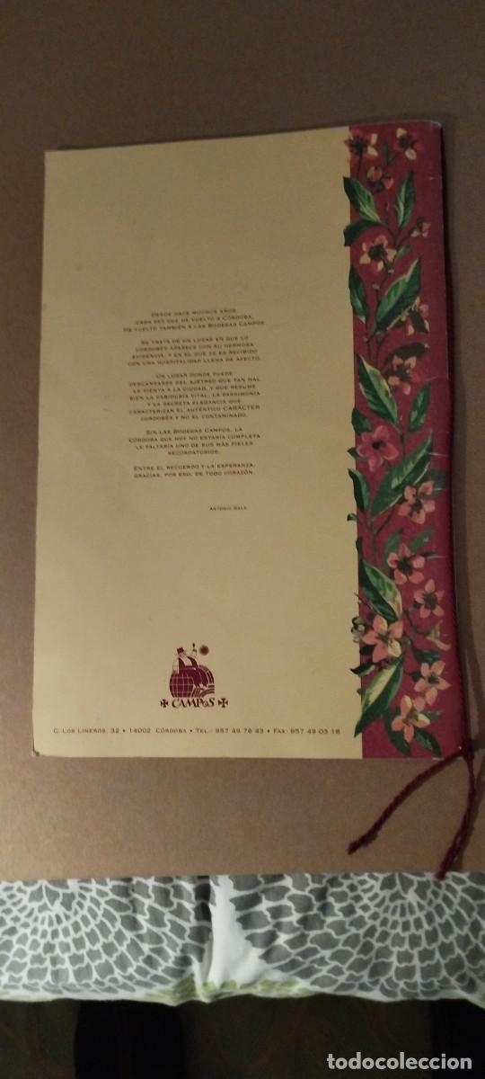 Documentos antiguos: Carta Men&uacute; Bodegas Campos en Cordoba - Foto 2