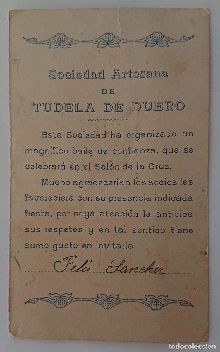 Documenti antichi: Tudela de Duero,Valladolid sociedad Artesana, invitaci&oacute;n baile, a&ntilde;os 20, original, ved foto. R 6920