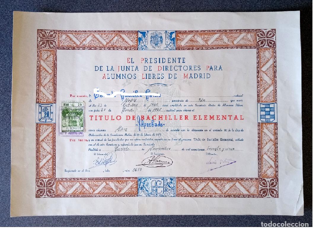 Documentos antiguos: Titulo De Bachiller Elemental 1965 - Foto 1