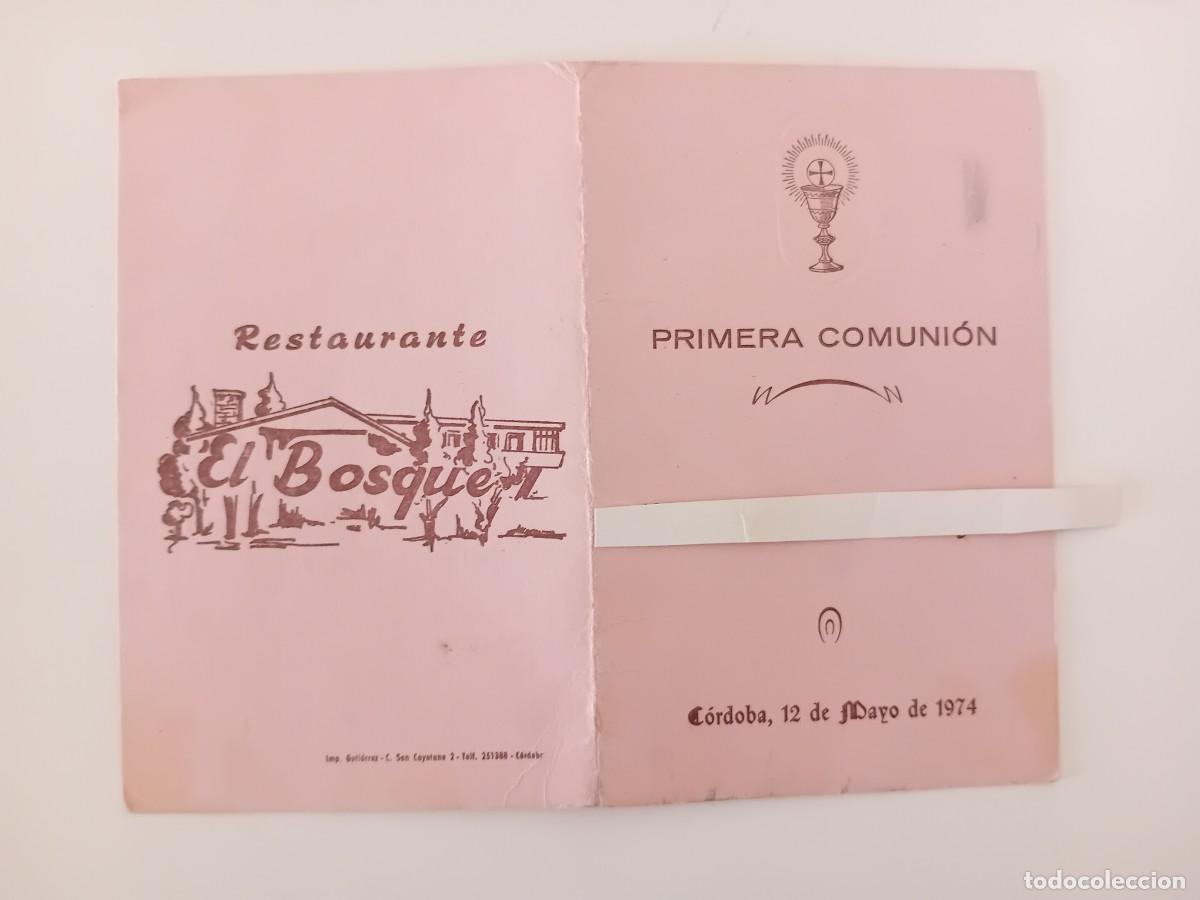 Documentos antiguos: MEN&Uacute; RESTAURANTE EL BOSQUE C&Oacute;RDOBA. PRIMERA COMUNI&Oacute;N. 1974