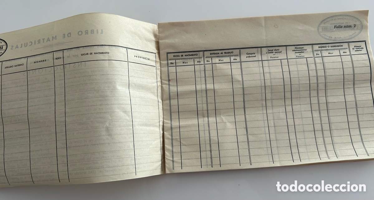 Documentos antiguos: LIBRO DE MATR&Iacute;CULA DE OPERARIOS. L&rsquo;ASSICURATRICE ITALIANA. SOCIEDAD AN&Oacute;NIMA DE SEGUROS Y REASEGUROS - Foto 4