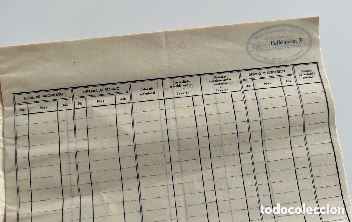 Documentos antiguos: LIBRO DE MATR&Iacute;CULA DE OPERARIOS. L&rsquo;ASSICURATRICE ITALIANA. SOCIEDAD AN&Oacute;NIMA DE SEGUROS Y REASEGUROS - Foto 5