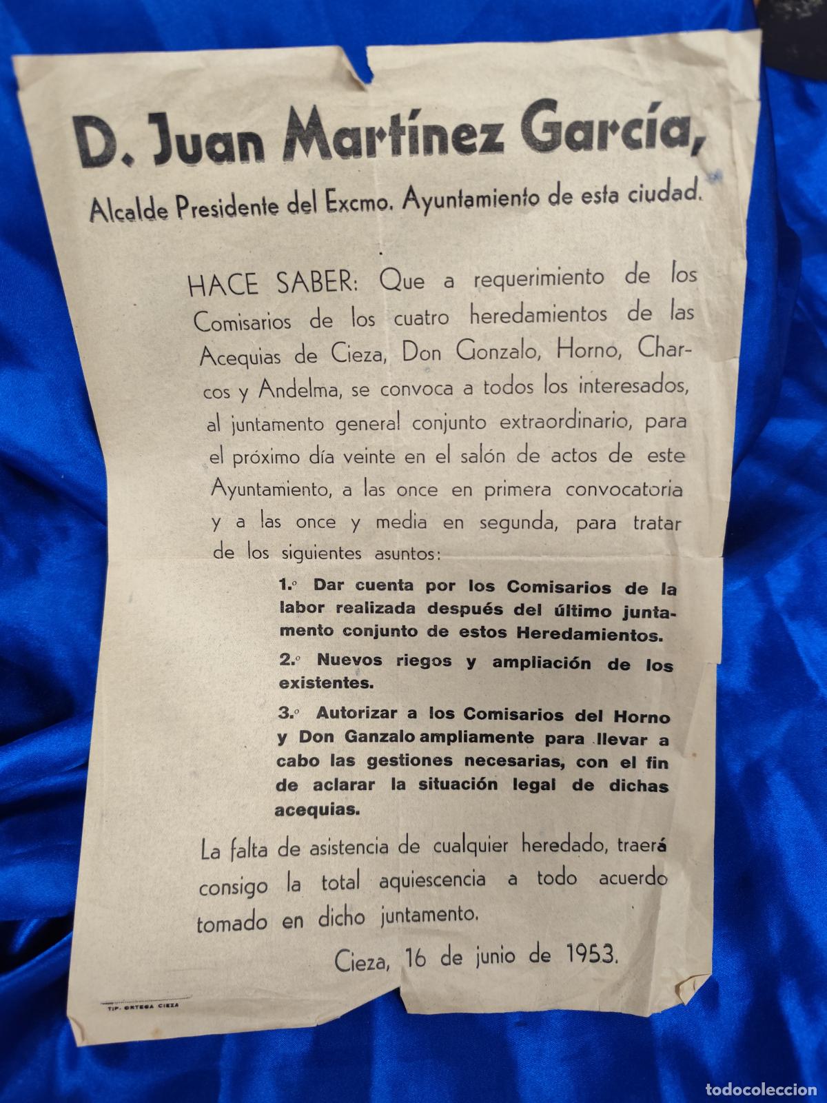 Documentos antiguos: bando don juan martinez garcia alcalde cieza 1953