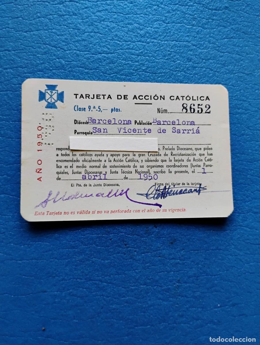 Documentos antiguos: ANTIGUO DOCUMENTO TARJETA DE ACCION CATOLICA - 1950 - Foto 1
