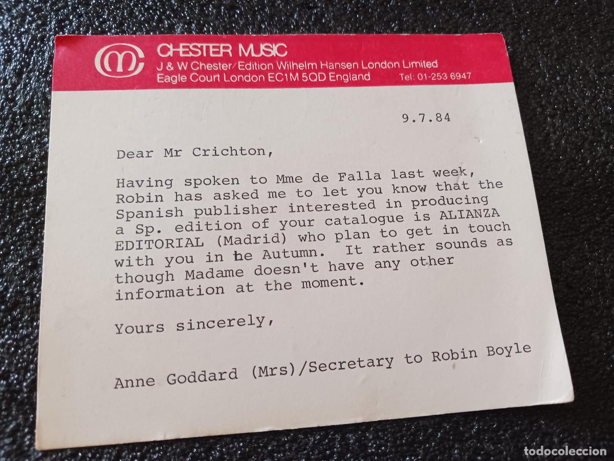 Documentos antiguos: anne goddard, secretaria de robin boyle, contacta con ronald crichton, critico musical