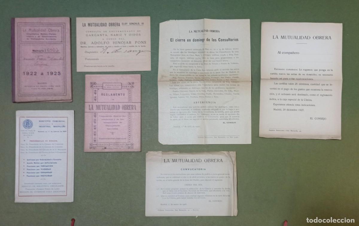 Documentos antiguos: CARTILLA E IMPRESOS DE LA MUTUALIDAD OBRERA y DEL MONTEP&Iacute;O COMERCIAL E INDUSTRIAL MADRILE&Ntilde;O